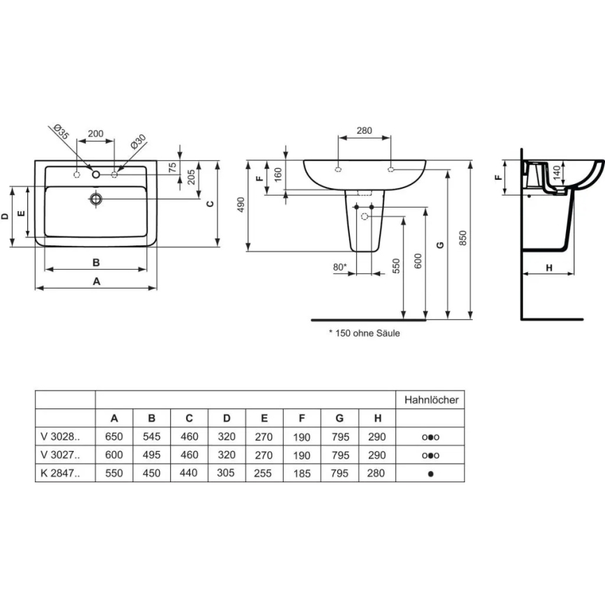 Ideal Standard V302701 - Pakabinamas praustuvas EUROVIT 60x46 cm keramika/balta