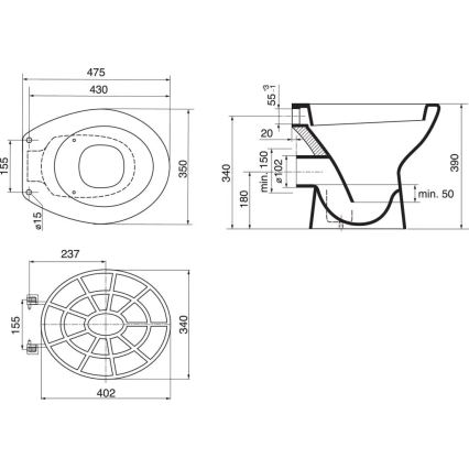 Ideal Standard VV612000 - Plastikinė grotelė skirta plautuvei 34x40,2 cm pilka