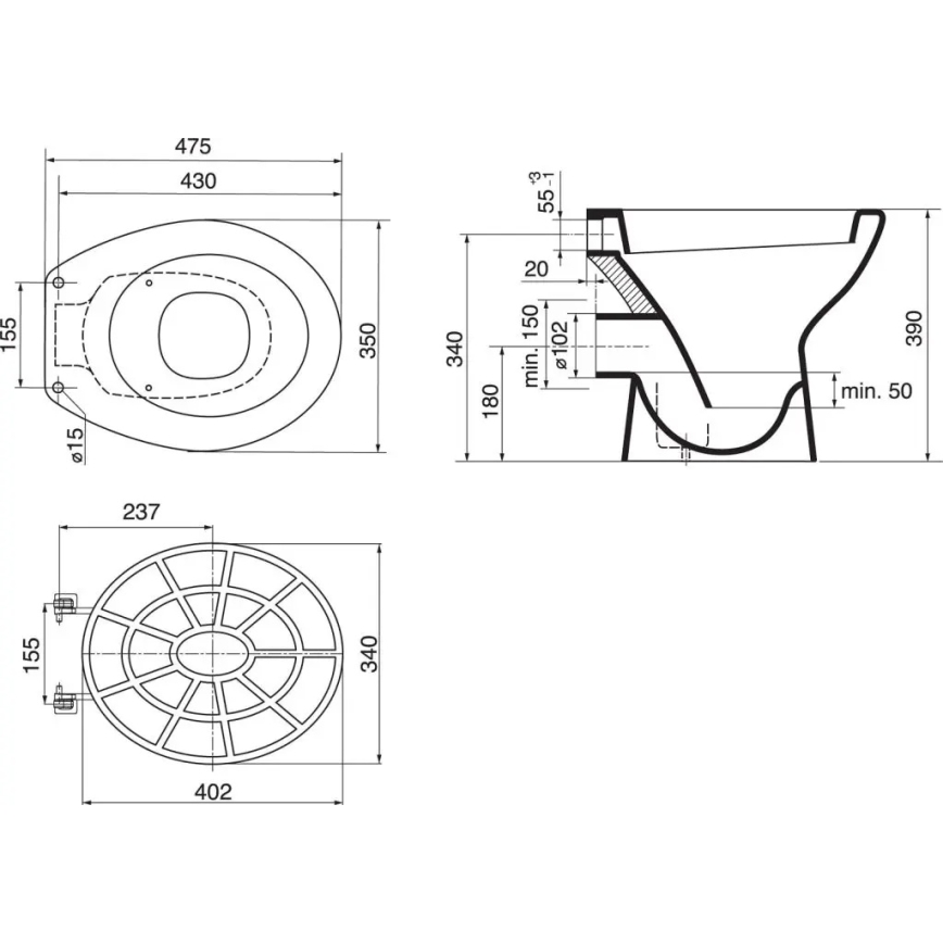 Ideal Standard VV612000 - Plastikinė grotelė skirta plautuvei 34x40,2 cm pilka