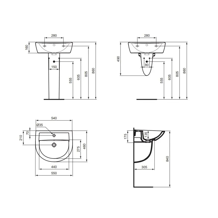 Ideal Standard W332601 - EUROVIT pakabinamas praustuvas 55x46 cm keramika/balta