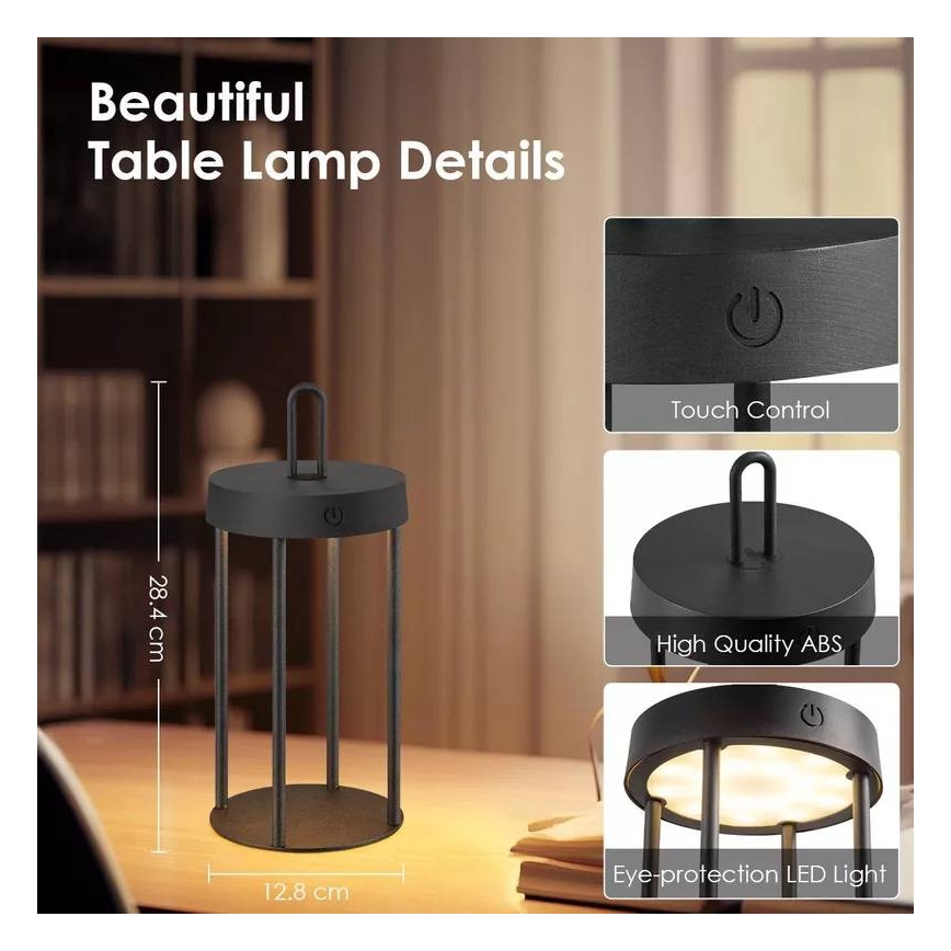 LED reguliuojama lauko įkraunama jutiklinė stalo lempa GENTLE LED/1,5W/3,7V 3000 mAh IP44 juoda