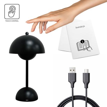 Įkraunama LED jutiklinė stalinė lempa COSTA LED/3W/5V 2400 mAh 3000-6000K juoda
