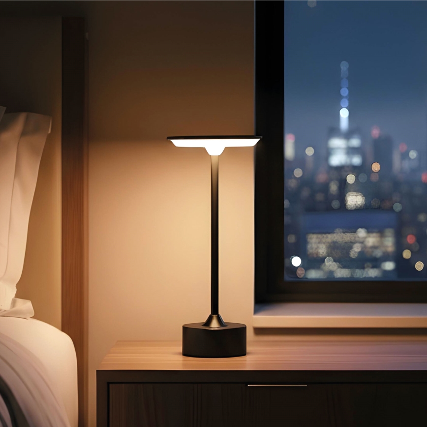 Reguliuojamo ryškumo įkraunama LED stalinė lempa NEW YORK LED/1,8W/5V 2700K/4000K/6500K 1200 mAh juoda