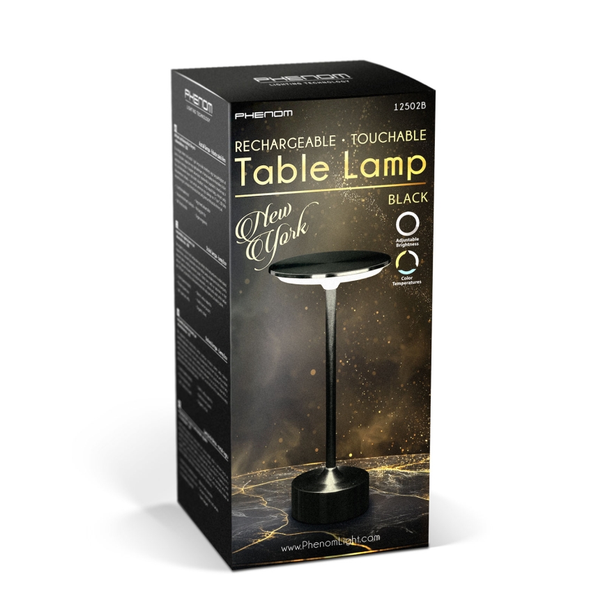 Reguliuojamo ryškumo įkraunama LED stalinė lempa NEW YORK LED/1,8W/5V 2700K/4000K/6500K 1200 mAh juoda