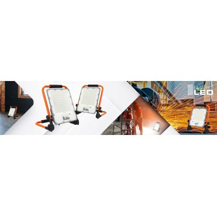 Įkraunamas LED prožektorius su stovu LED/100W/3,2V 5000K 5000 mAh IP65 oranžinis