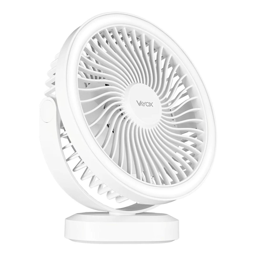 Įkraunamas LED stalinis ventiliatorius su LED apšvietimu LED/3W/5V USB 2400 mAh baltas