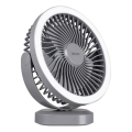 Įkraunamas LED stalinis ventiliatorius su LED apšvietimu LED/3W/5V USB 2400 mAh pilka