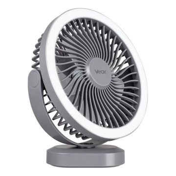 Įkraunamas LED stalinis ventiliatorius su LED apšvietimu LED/3W/5V USB 2400 mAh pilka