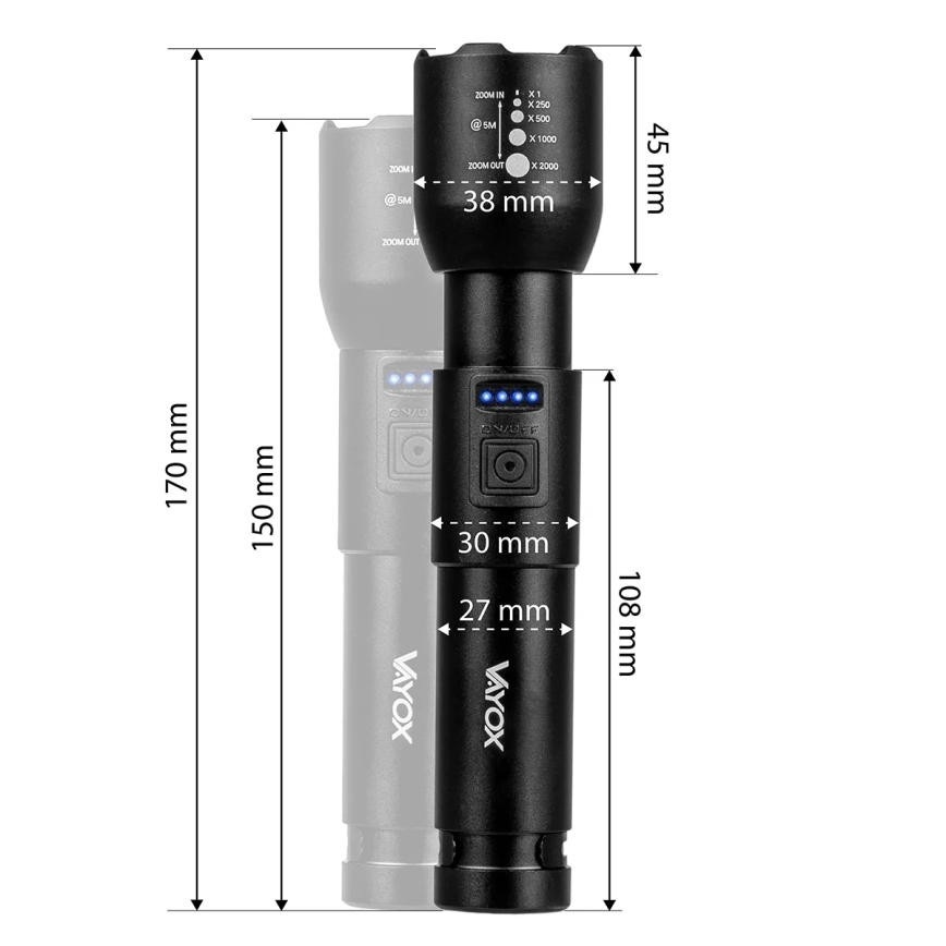 Įkraunamas LED reguliuojamo ryškumo žibintuvėlis LED/20W/5V IPX4 800 lm 2000 mAh