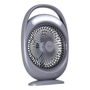 Įkraunamas stalinis ventiliatorius su LED apšvietimu LED/2,8W/5V USB 2400 mAh pilkas