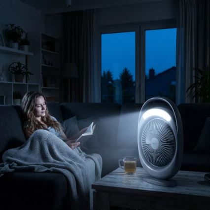 Įkraunamas stalinis ventiliatorius su LED apšvietimu LED/2,8W/5V USB 2400 mAh pilkas