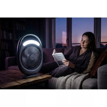 Įkraunamas stalinis ventiliatorius su LED apšvietimu LED/2,8W/5V USB 2400 mAh pilkas