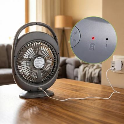 Įkraunamas stalinis ventiliatorius su LED apšvietimu LED/2,8W/5V USB 2400 mAh pilkas