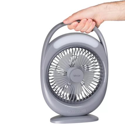 Įkraunamas stalinis ventiliatorius su LED apšvietimu LED/2,8W/5V USB 2400 mAh pilkas