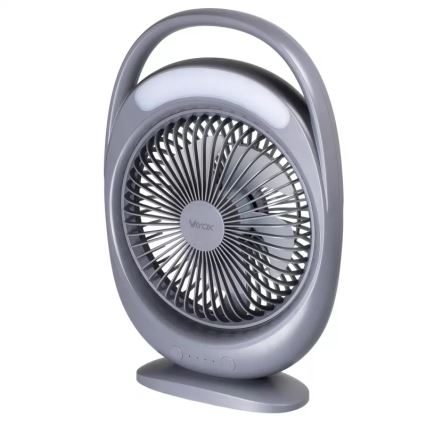 Įkraunamas stalinis ventiliatorius su LED apšvietimu LED/2,8W/5V USB 2400 mAh pilkas