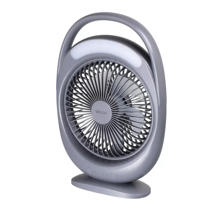 Įkraunamas stalinis ventiliatorius su LED apšvietimu LED/2,8W/5V USB 2400 mAh pilkas