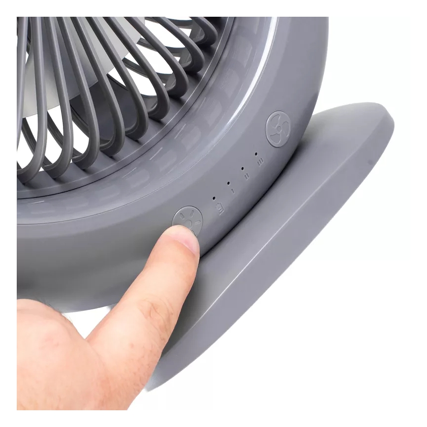 Įkraunamas stalinis ventiliatorius su LED apšvietimu LED/2,8W/5V USB 2400 mAh pilkas