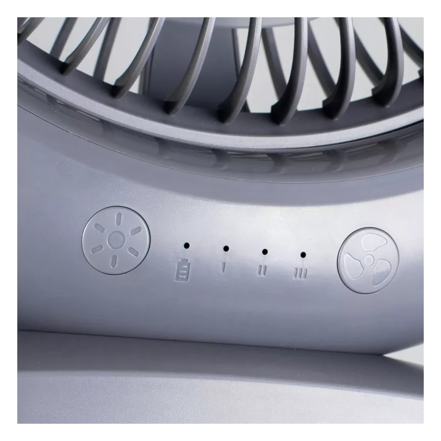 Įkraunamas stalinis ventiliatorius su LED apšvietimu LED/2,8W/5V USB 2400 mAh pilkas