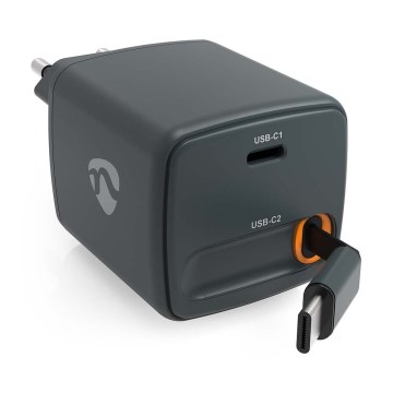 Įkroviklis su traukiamu kabeliu Power Delivery 30 W 2x USB-C juodas