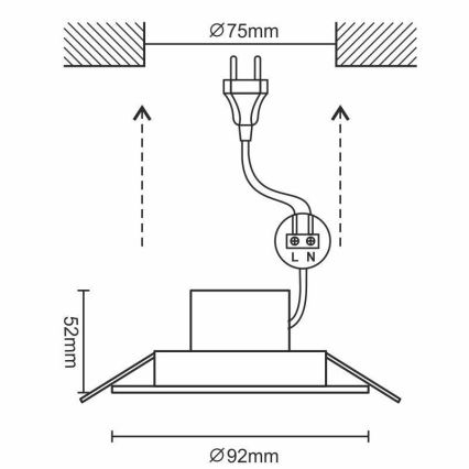 įleidžiamas LED vonios lubinis šviestuvas LED/7W/230V 3000K baltas IP44