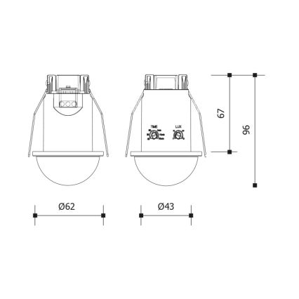 Įleidžiamas lubinis judesio jutiklis 360° 1200W/230V IP54, juodas