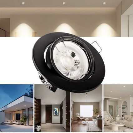 Įleidžiamas lubų šviestuvas 1x GU10/MR16/10W/230V, Ø 9 cm, juodas