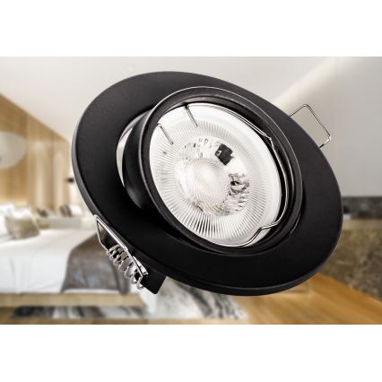 Įleidžiamas lubų šviestuvas 1x GU10/MR16/10W/230V, Ø 9 cm, juodas