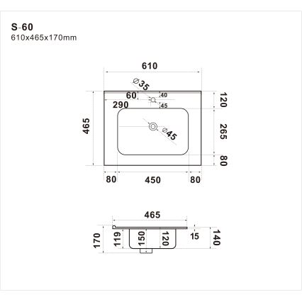 Įleidžiamas praustuvas LILLESNAD 61x46cm keramika/juodas