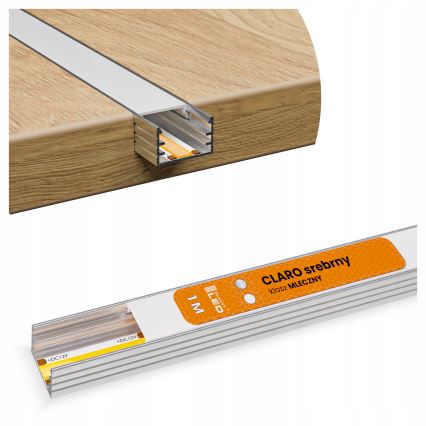 Įleidžiamas profilis LED juostoms, 1 m, sidabrinis/baltas