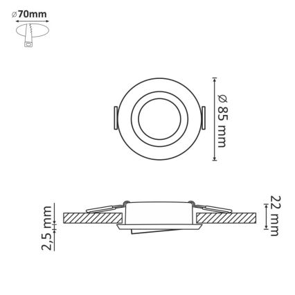 Įleidžiamas šviestuvas EAST OPAL 1xGU10/8W/230V diametras 8,5 cm auksas