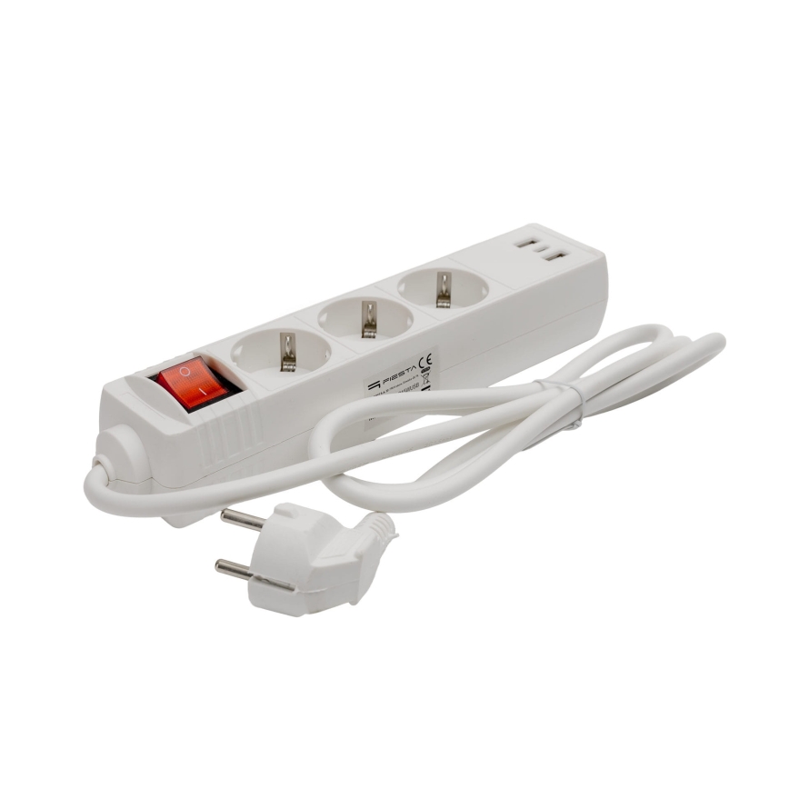 Ilginamasis laidas su jungikliu 3 lizdai+2xUSB-A+1xUSB-C 1,5m SCHUKO baltas