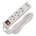 Ilgintuvas su jungikliu, 3 lizdai + 2x USB-A + 1x USB-C, 3 m, SCHUKO, baltas