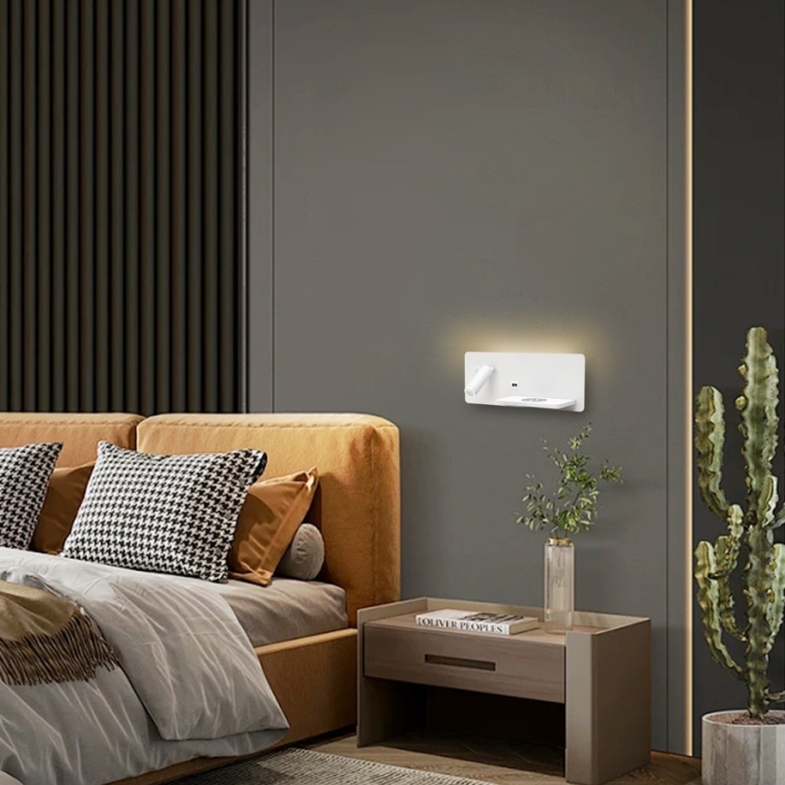 Immax 08285L - LED Sieninis prožektorius su lentyna, USB prievadu ir belaidžiu įkrovimu Be PREPARE LED/3W/230V + LED/3W balta