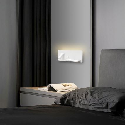 Immax 08285L - LED Sieninis prožektorius su lentyna, USB prievadu ir belaidžiu įkrovimu Be PREPARE LED/3W/230V + LED/3W balta