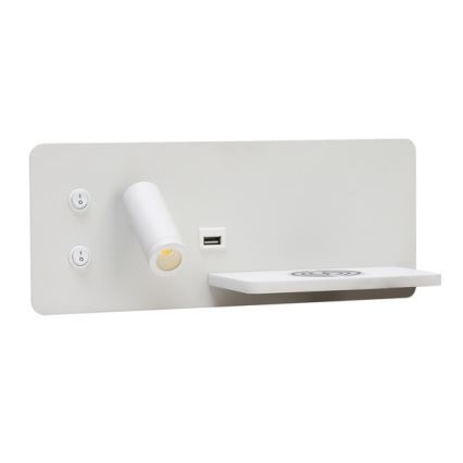 Immax 08285L - LED Sieninis prožektorius su lentyna, USB prievadu ir belaidžiu įkrovimu Be PREPARE LED/3W/230V + LED/3W balta