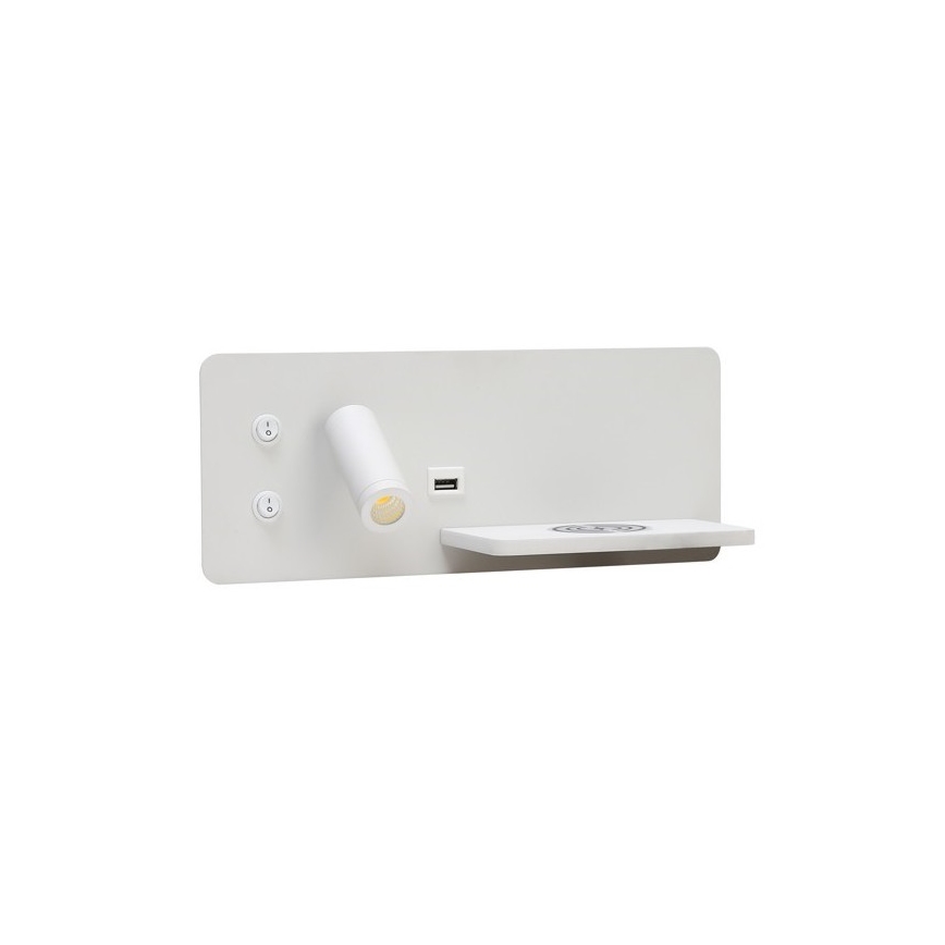 Immax 08285L - LED Sieninis prožektorius su lentyna, USB prievadu ir belaidžiu įkrovimu Be PREPARE LED/3W/230V + LED/3W balta
