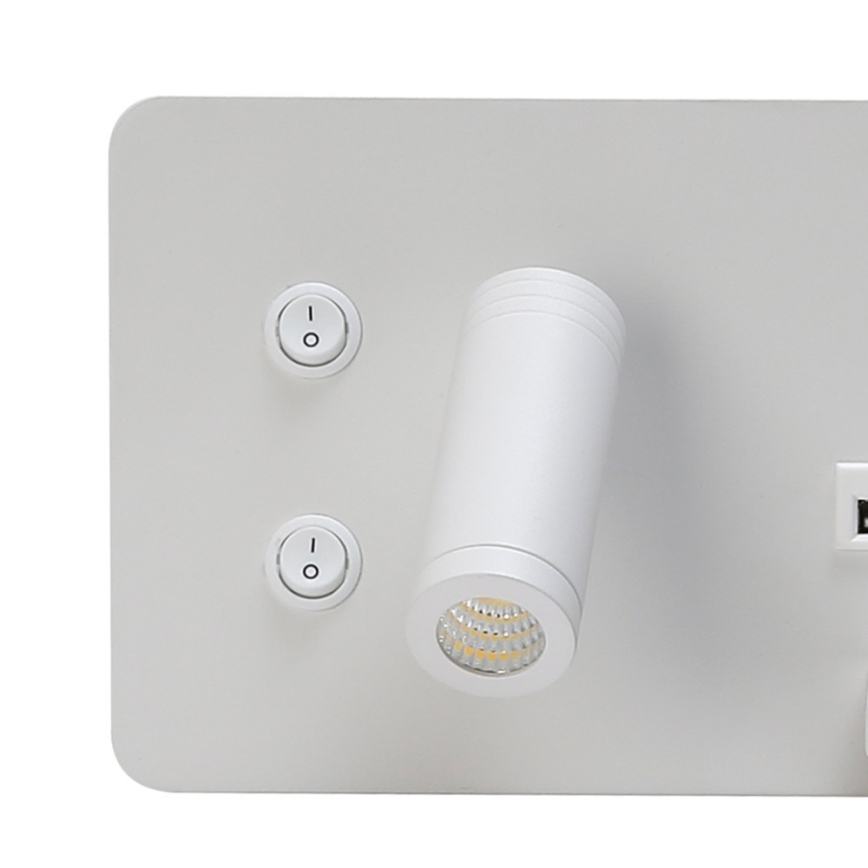 Immax 08285L - LED Sieninis prožektorius su lentyna, USB prievadu ir belaidžiu įkrovimu Be PREPARE LED/3W/230V + LED/3W balta
