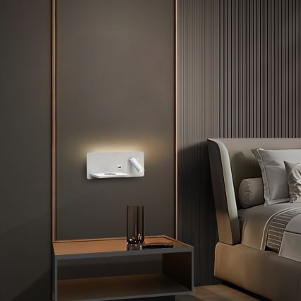 Immax 08286L - LED Sieninis prožektorius su lentyna, USB prievadu ir belaidžiu įkrovimu Be PREPARE LED/3W/230V + LED/3W balta