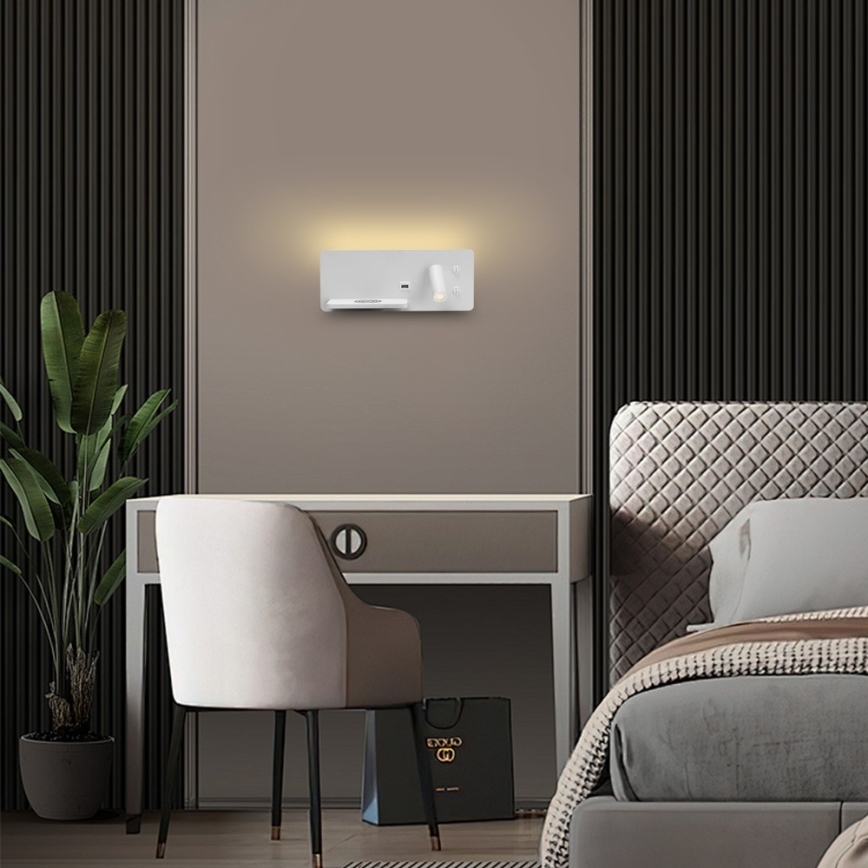 Immax 08286L - LED Sieninis prožektorius su lentyna, USB prievadu ir belaidžiu įkrovimu Be PREPARE LED/3W/230V + LED/3W balta