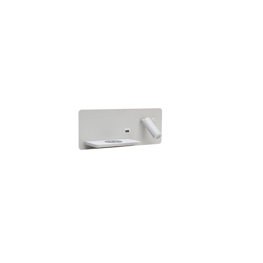Immax 08286L - LED Sieninis prožektorius su lentyna, USB prievadu ir belaidžiu įkrovimu Be PREPARE LED/3W/230V + LED/3W balta