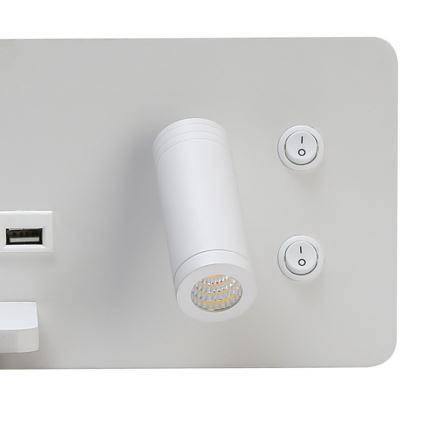Immax 08286L - LED Sieninis prožektorius su lentyna, USB prievadu ir belaidžiu įkrovimu Be PREPARE LED/3W/230V + LED/3W balta