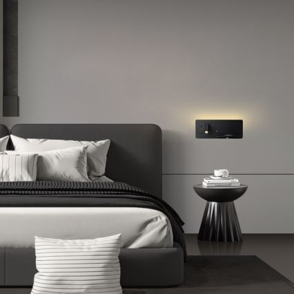 Immax 08287L - LED Sieninis prožektorius su lentyna, USB prievadu ir belaidžiu įkrovimu Be PREPARE LED/3W/230V + LED/3W juoda