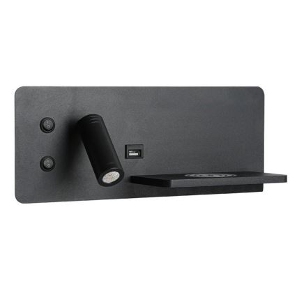 Immax 08287L - LED Sieninis prožektorius su lentyna, USB prievadu ir belaidžiu įkrovimu Be PREPARE LED/3W/230V + LED/3W juoda