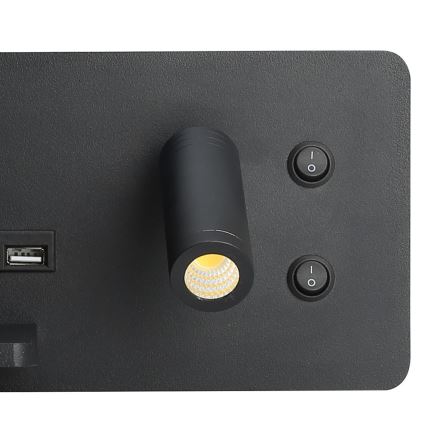 Immax 08288L - LED Sieninis prožektorius su lentyna, USB prievadu ir belaidžiu įkrovimu Be PREPARE LED/3W/230V + LED/3W juoda