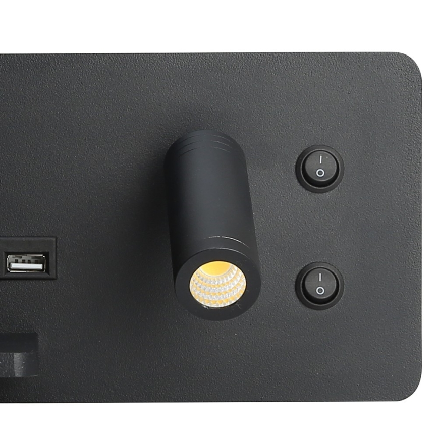 Immax 08288L - LED Sieninis prožektorius su lentyna, USB prievadu ir belaidžiu įkrovimu Be PREPARE LED/3W/230V + LED/3W juoda