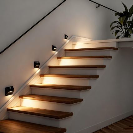 Immax 08307L - įkraunamas LED laiptų šviestuvas su judesio ir sutemų jutikliu STEP LIGHT LED/0,3W/3,7V 2200 mAh IP53 juodas