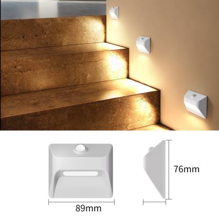 Immax 08308L - LED įkraunamas laiptų šviestuvas su jutikliu STEP LIGHT LED/0,3W/3,7V 2200 mAh IP53 baltas