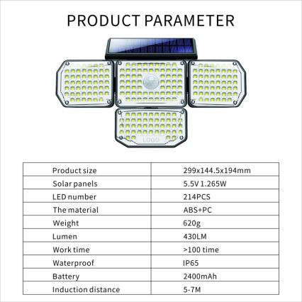 LED Saulės energijos sieninis šviestuvas su jutikliu LED/5W/5,5V IP65