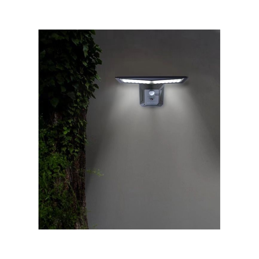 LED sieninis šviestuvas su jutikliu, įkraunamas saulės energija LED/2,6W/5,5V IP65 juoda