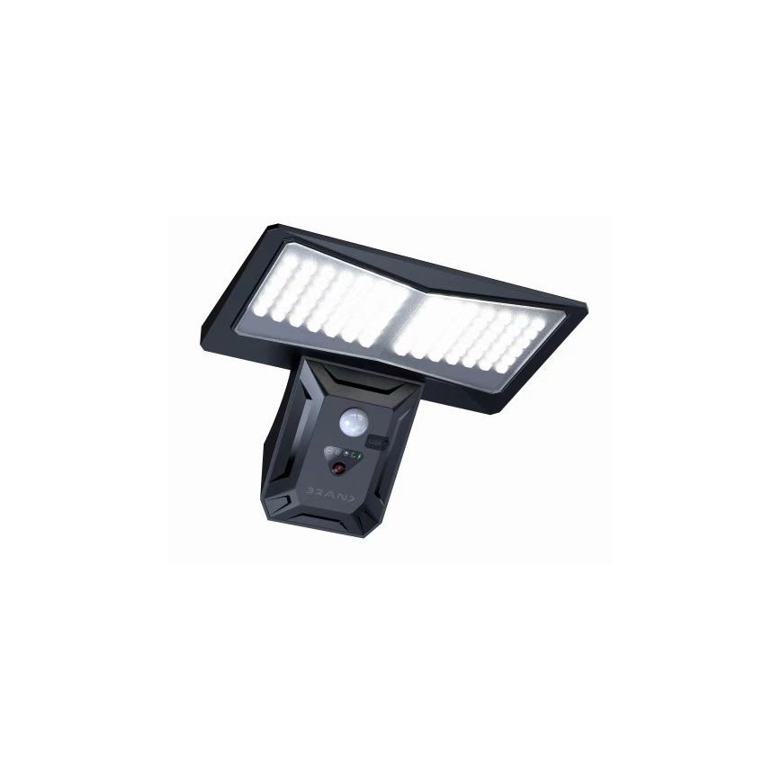 LED sieninis šviestuvas su jutikliu, įkraunamas saulės energija LED/2,6W/5,5V IP65 juoda
